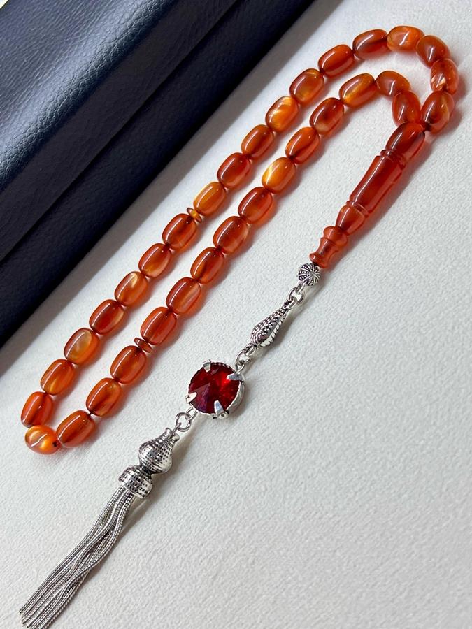 Özel Döküm Simli Sıkma Kehribarı Tesbih