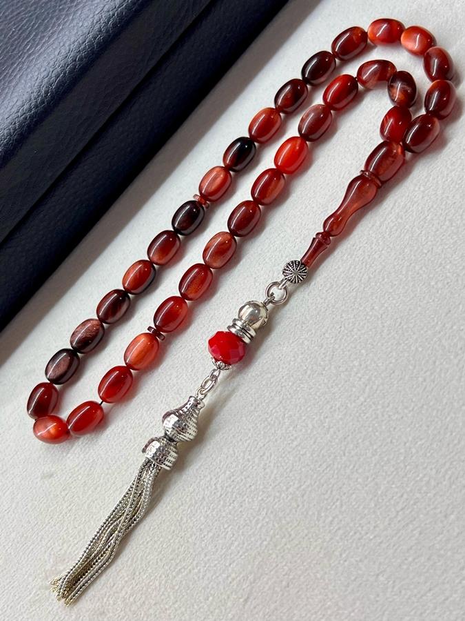 Özel Döküm Simli Sıkma kehribarı Tesbih