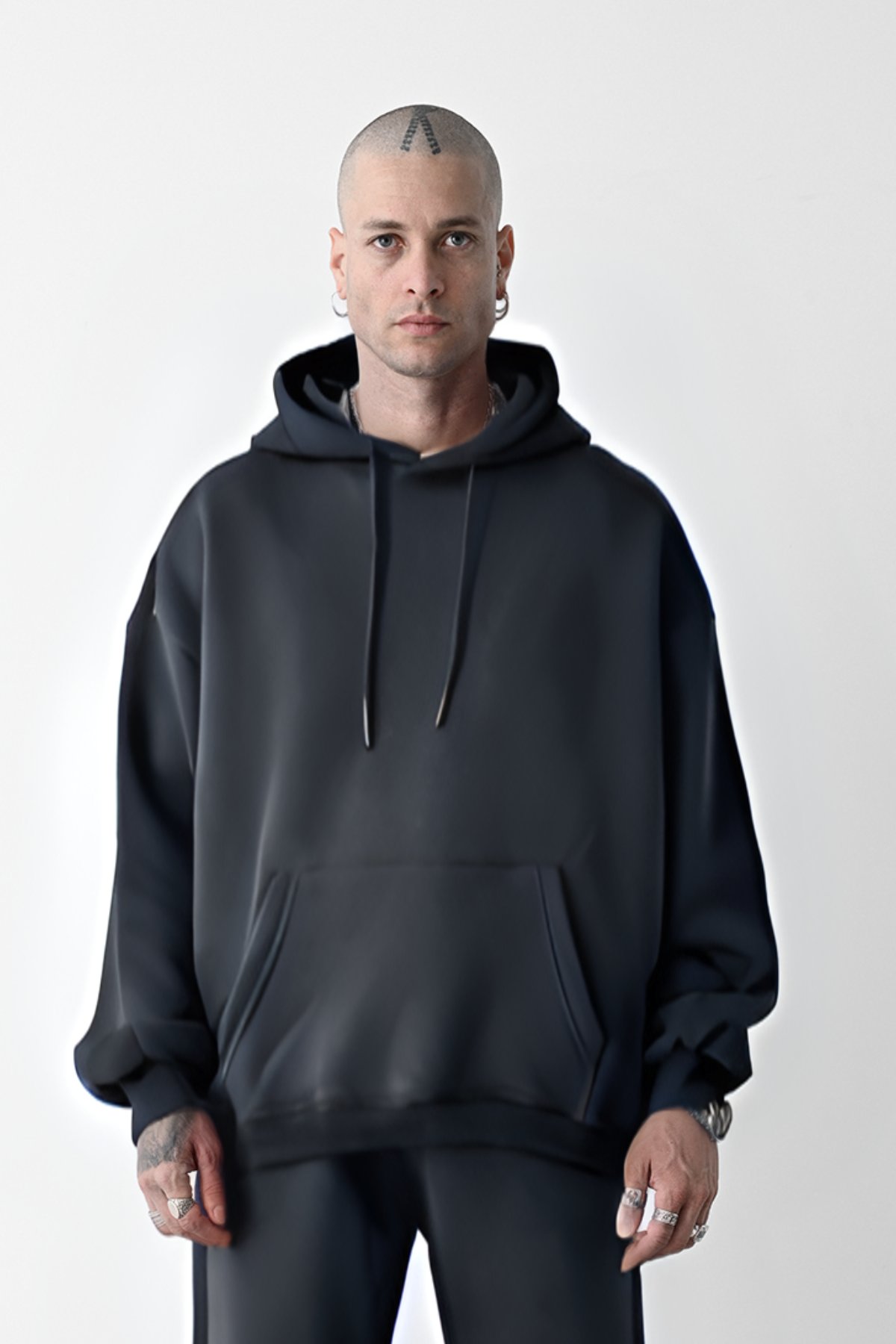 3 İplik Füme bol kalıp Kapuşonlu sweatshirt