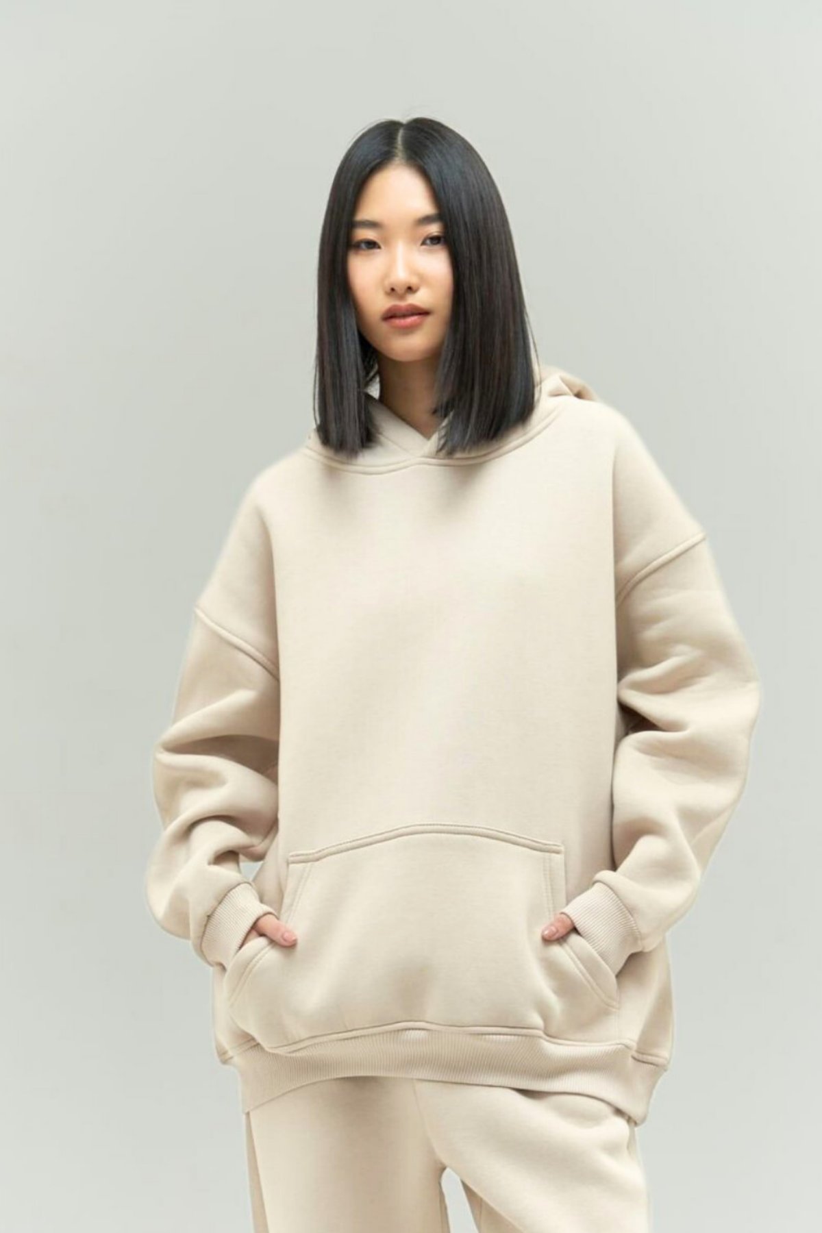 Bej Oversize Kapuşonlu Kadın sweatshirt