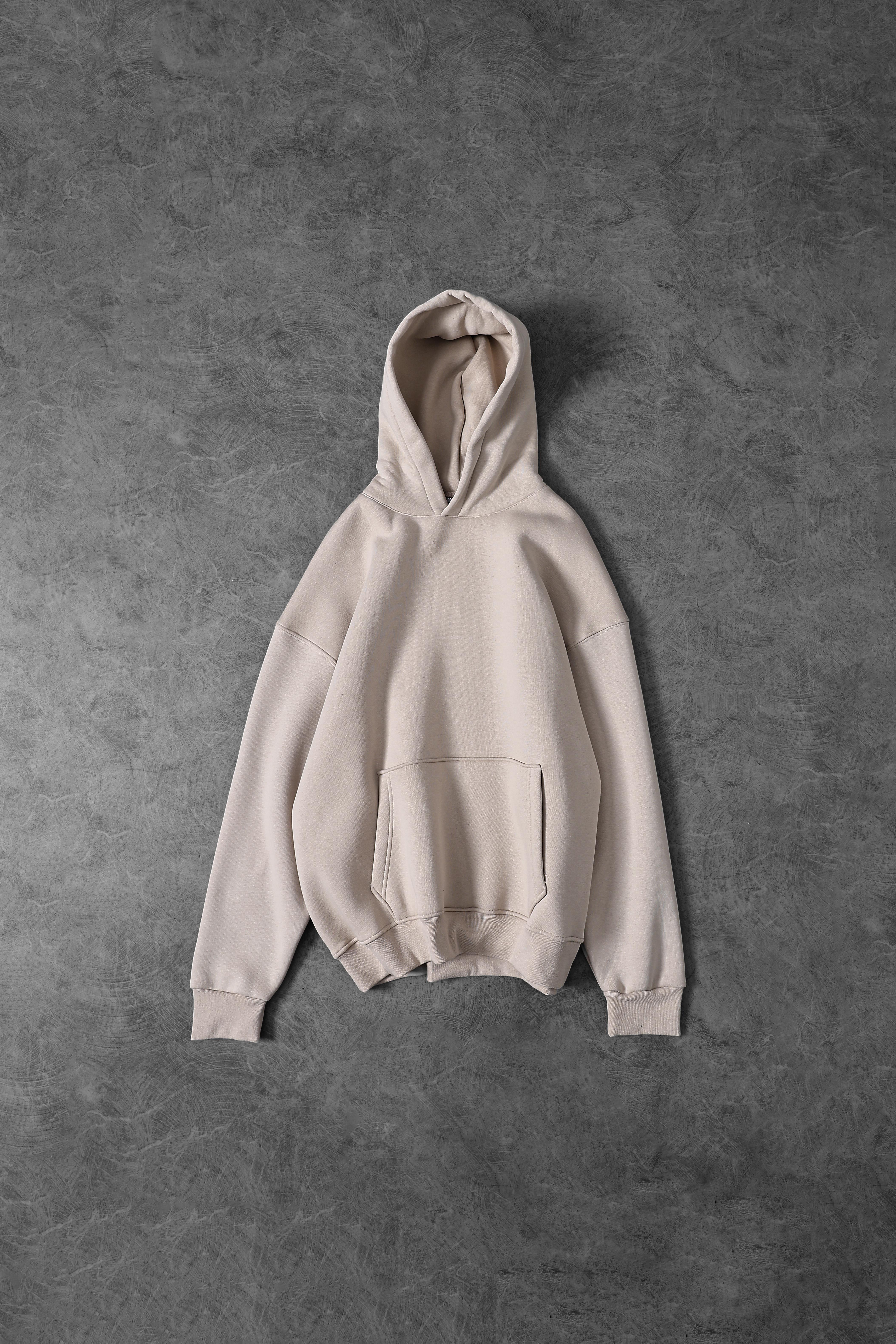 Bej Unisex Bol Kalıp Hoodie