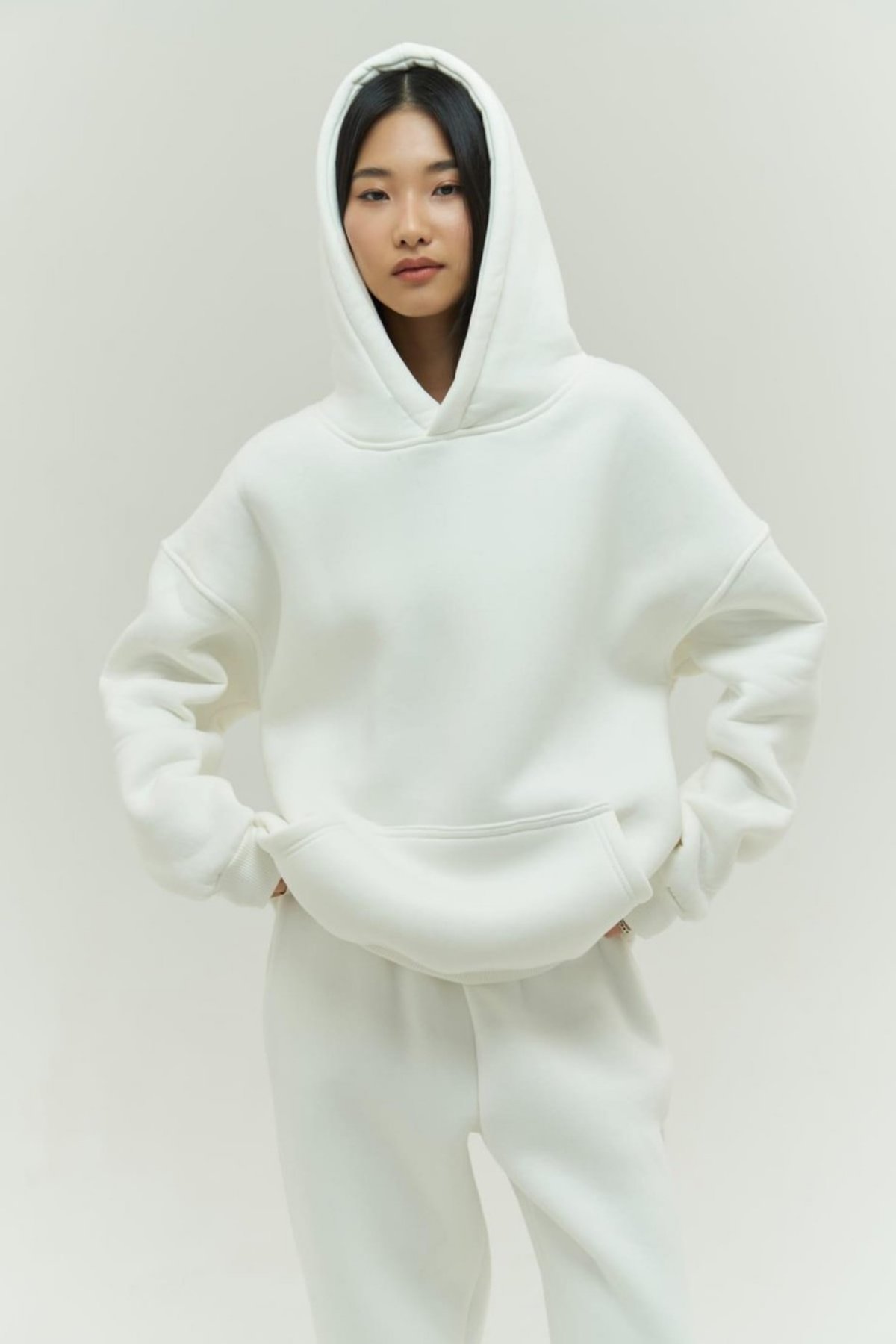 Beyaz Oversize Kapuşonlu Kadın sweatshirt
