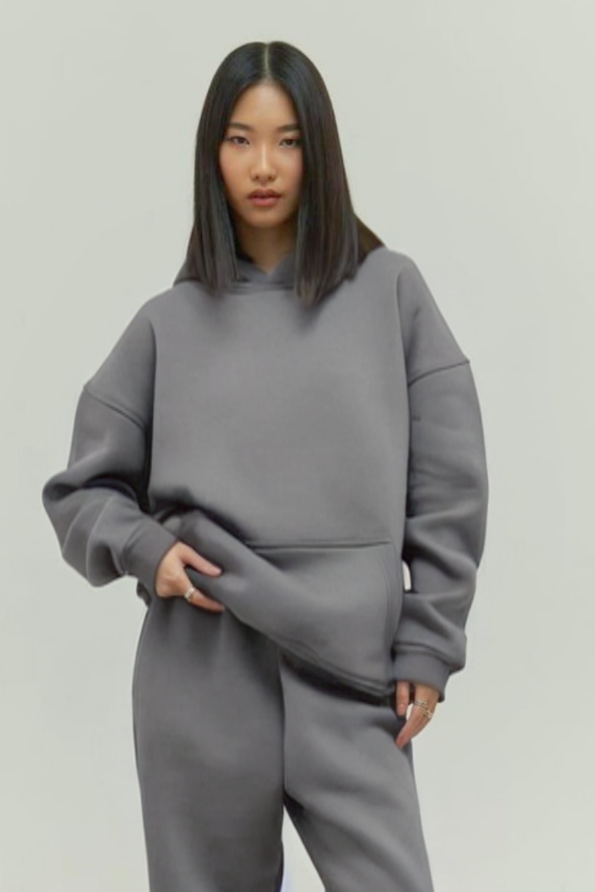 Gri Oversize Kapuşonlu Kadın sweatshirt