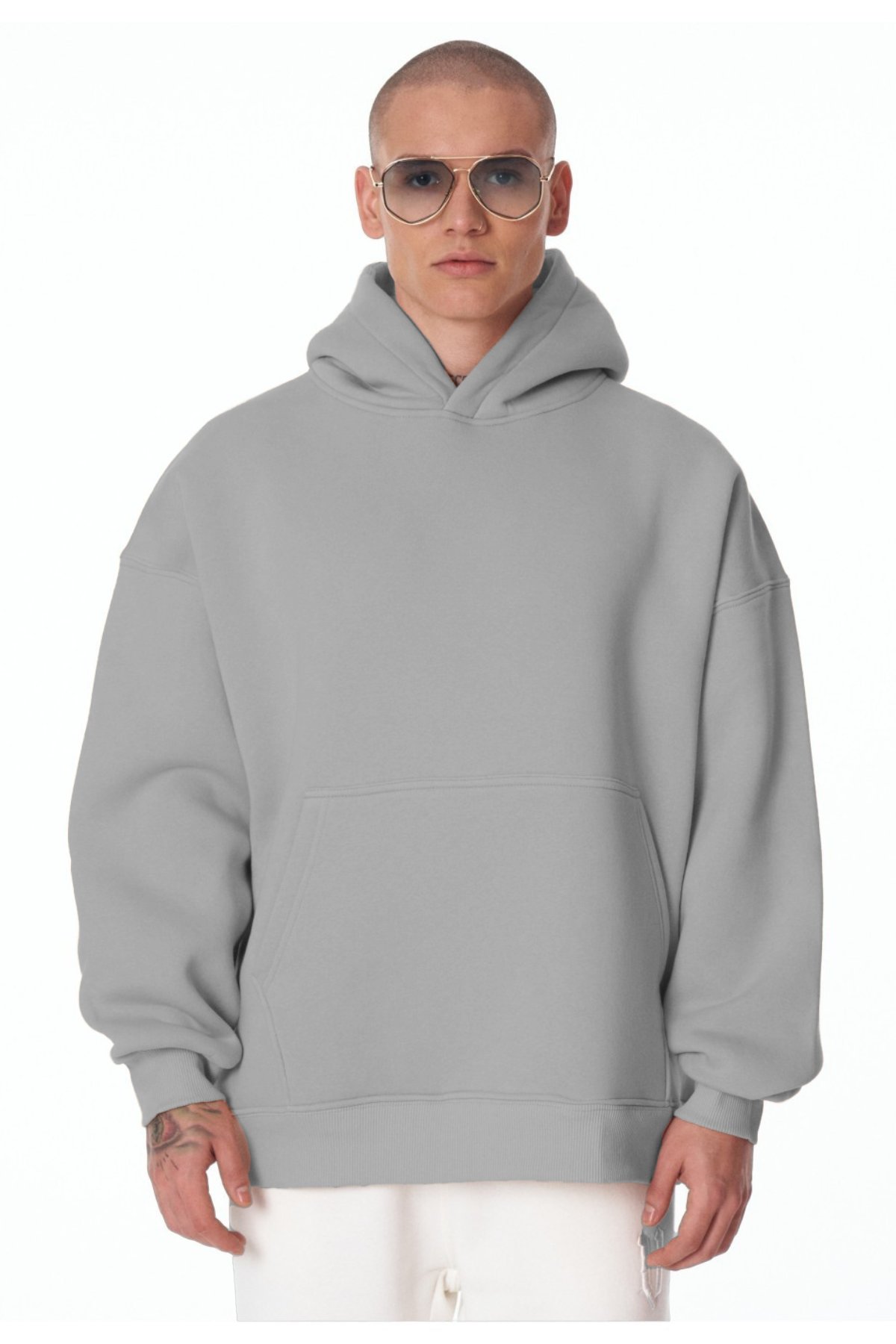 Gri Unisex Bol Kalıp Hoodie