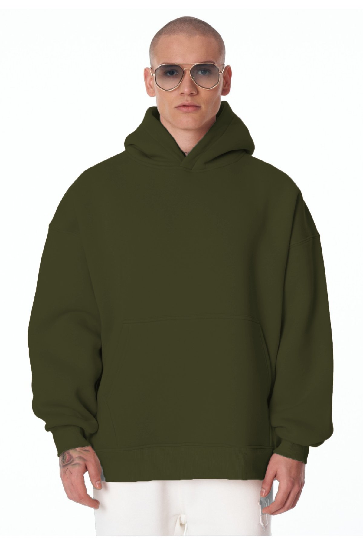 Haki Unisex Bol Kalıp Hoodie