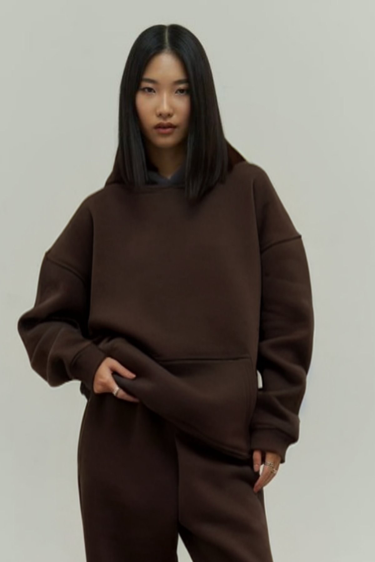 Kahverengi Oversize Kapuşonlu Kadın sweatshirt