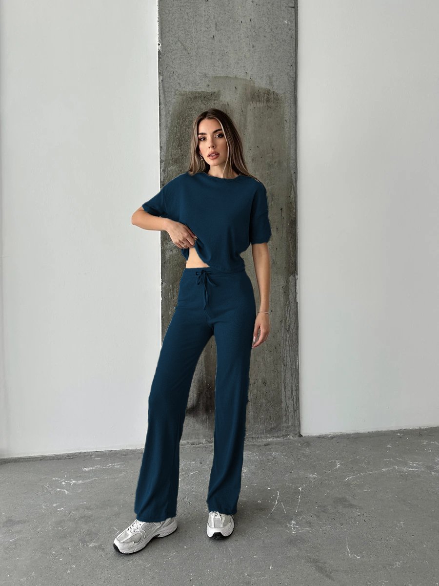 LACİVERT FİTİLLİ KISA KOLLU TAKIM RAHAT KALIP