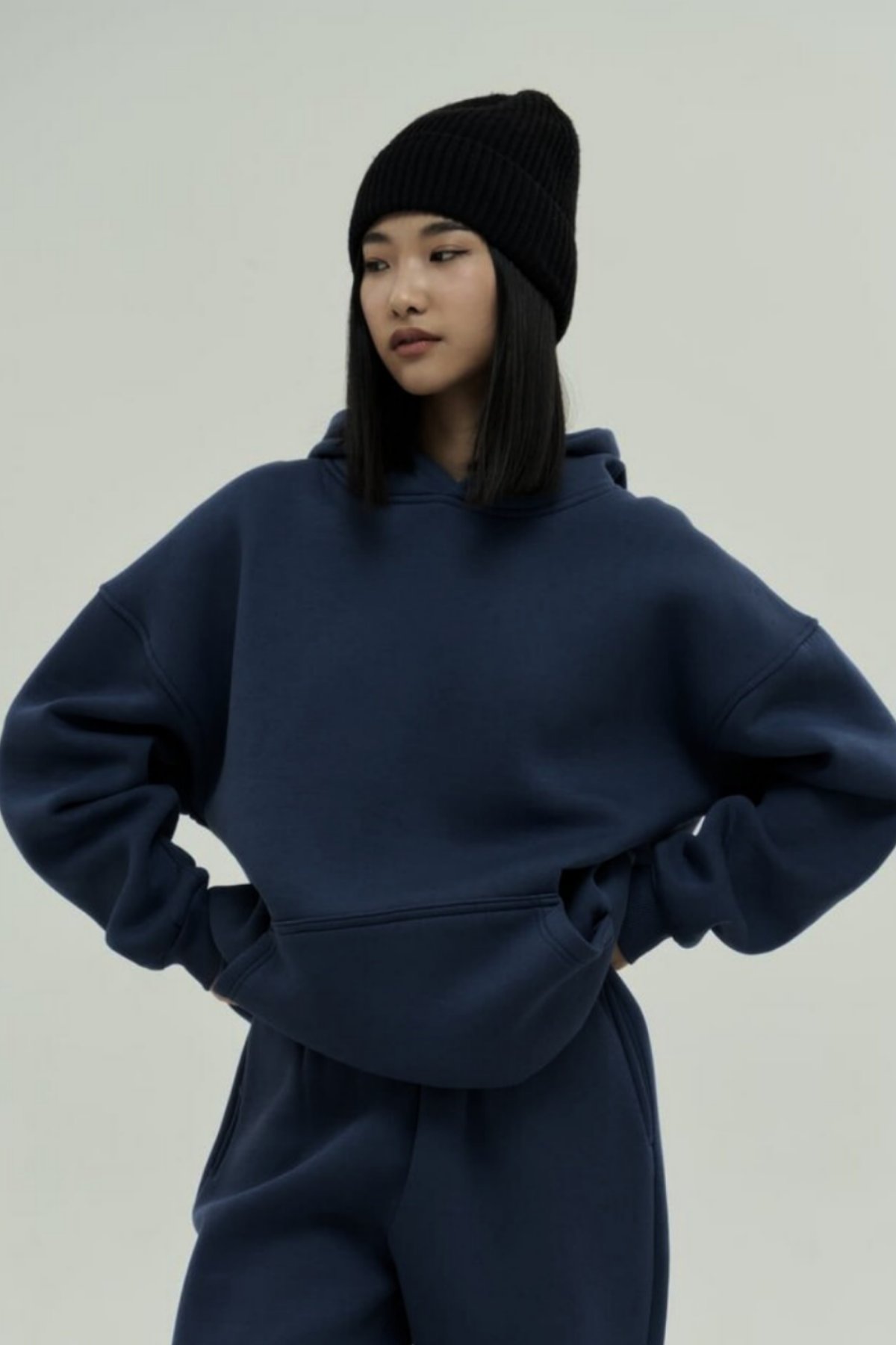 Lacivert Oversize Kapuşonlu Kadın sweatshirt