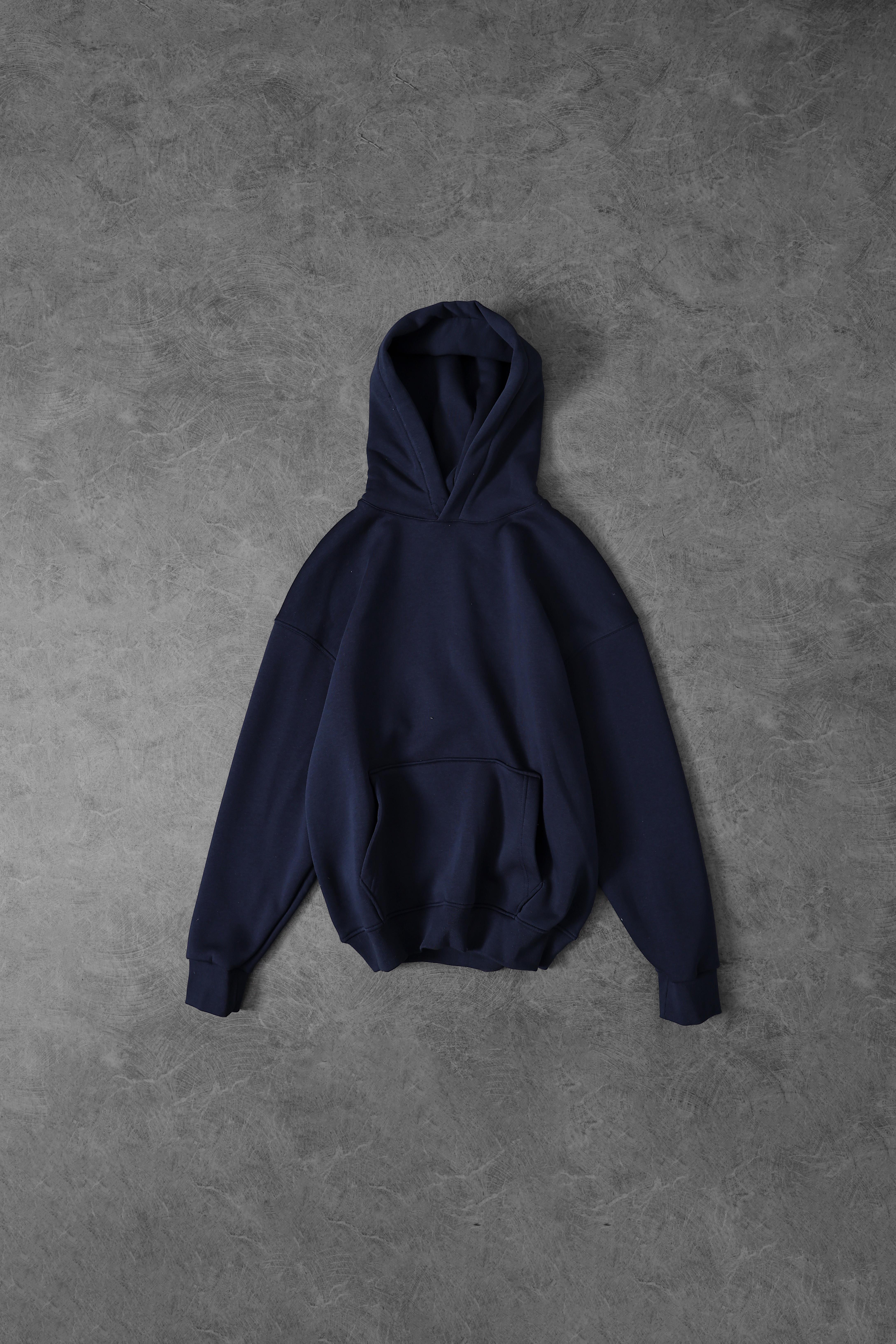 Lacivert Unisex Bol Kalıp Hoodie