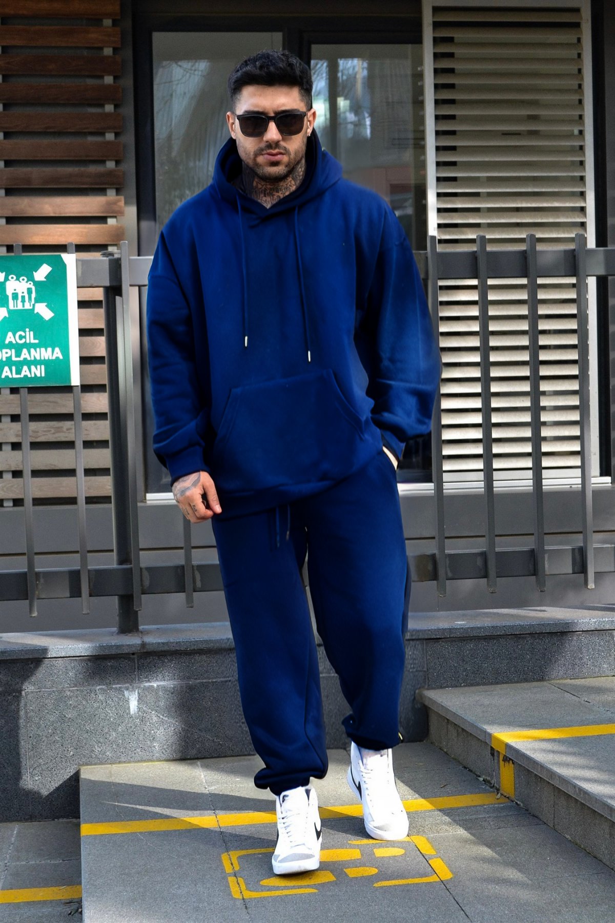 Oversize Kalın 3 İplik Lacivert Şardonlu Eşofman Takımı