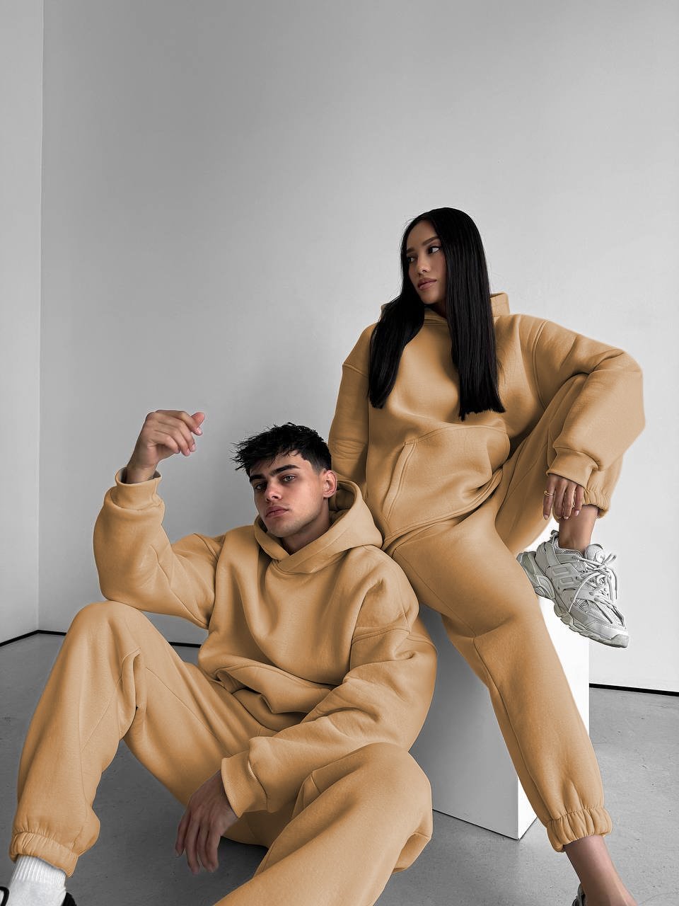 Vizon Çift(Tekli) Kapşonlu Şardonlu 3 İplik Beli Lastikli Jogger Eşofman Takımı