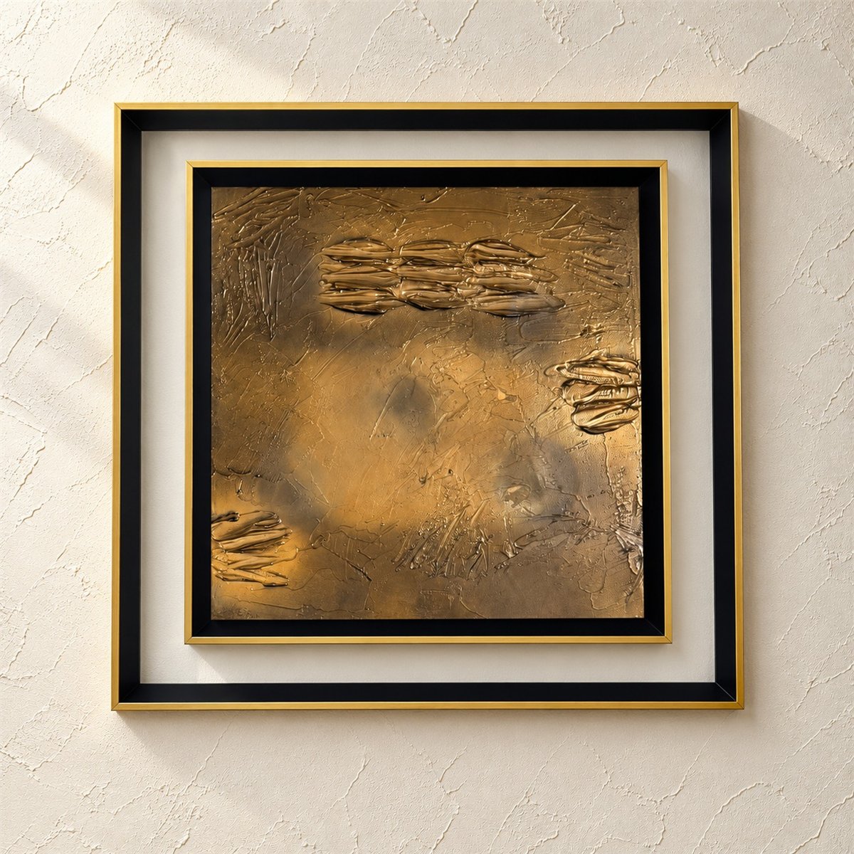 Gold Soyut Yağlı Boya Kabartmalı Tablo