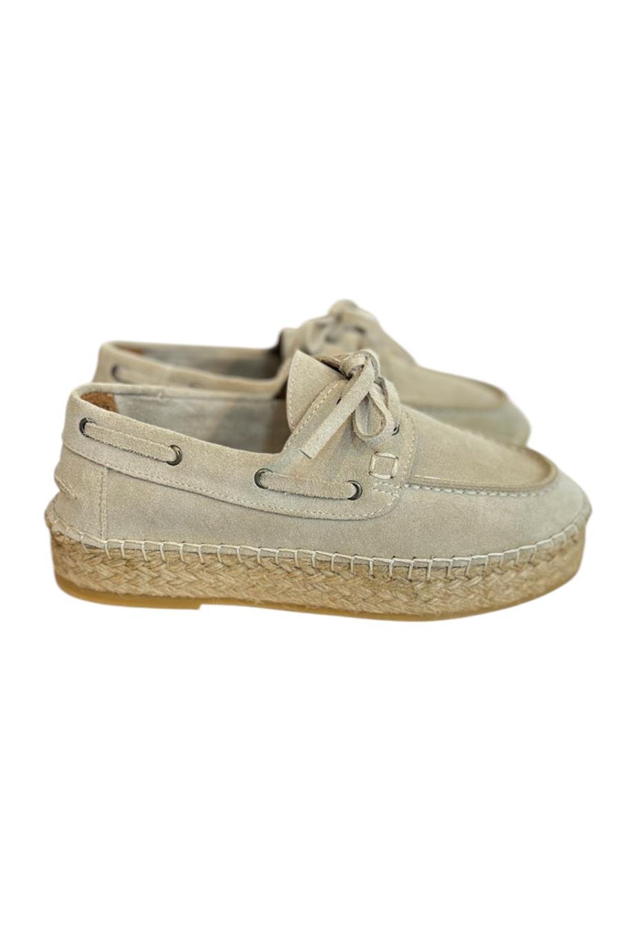 Bej Hakiki Süet Hasır Taban Bağlı Loafer 