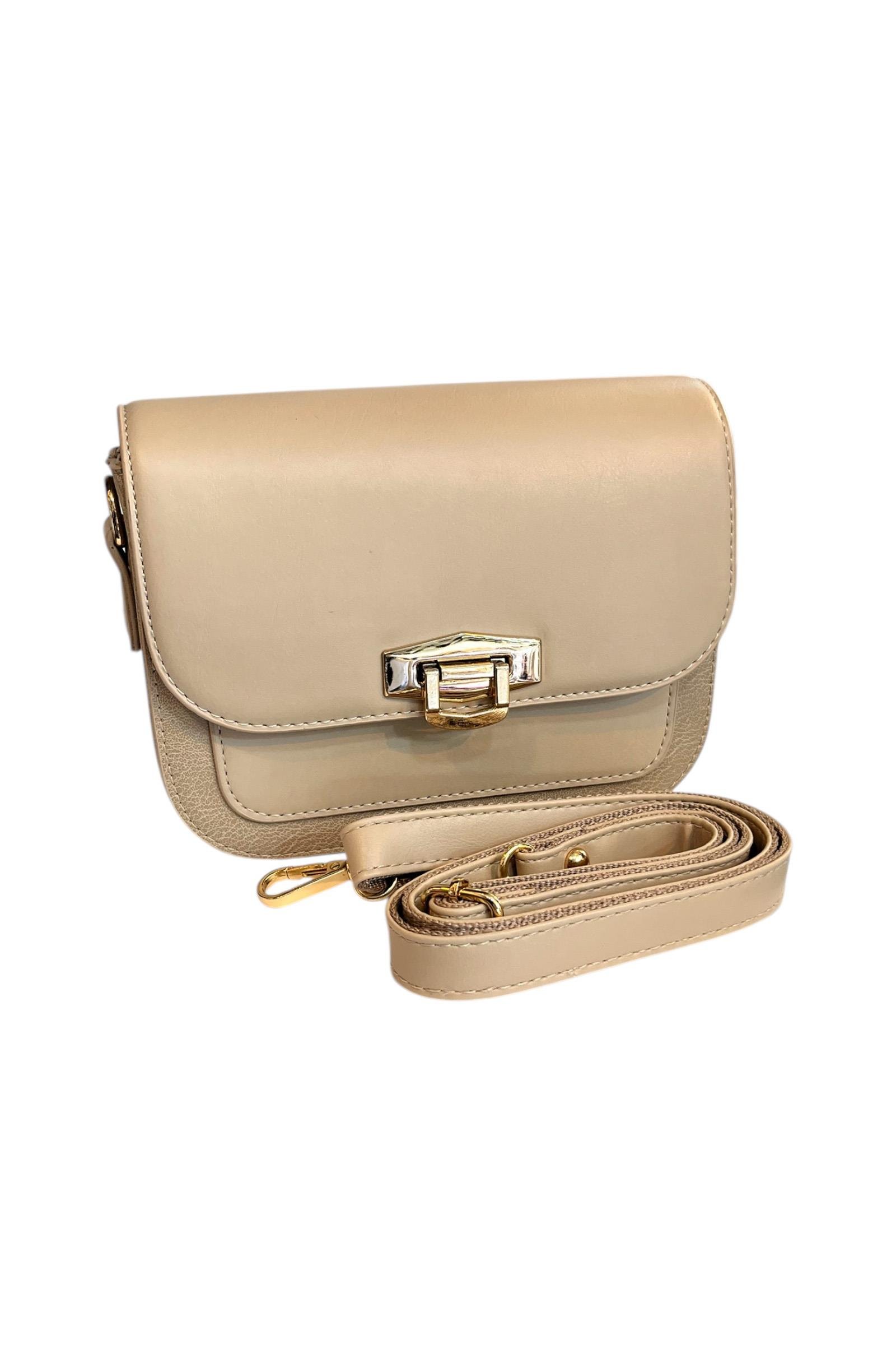 Bej Suni Deri 2 Bölmeli Çapraz Çanta