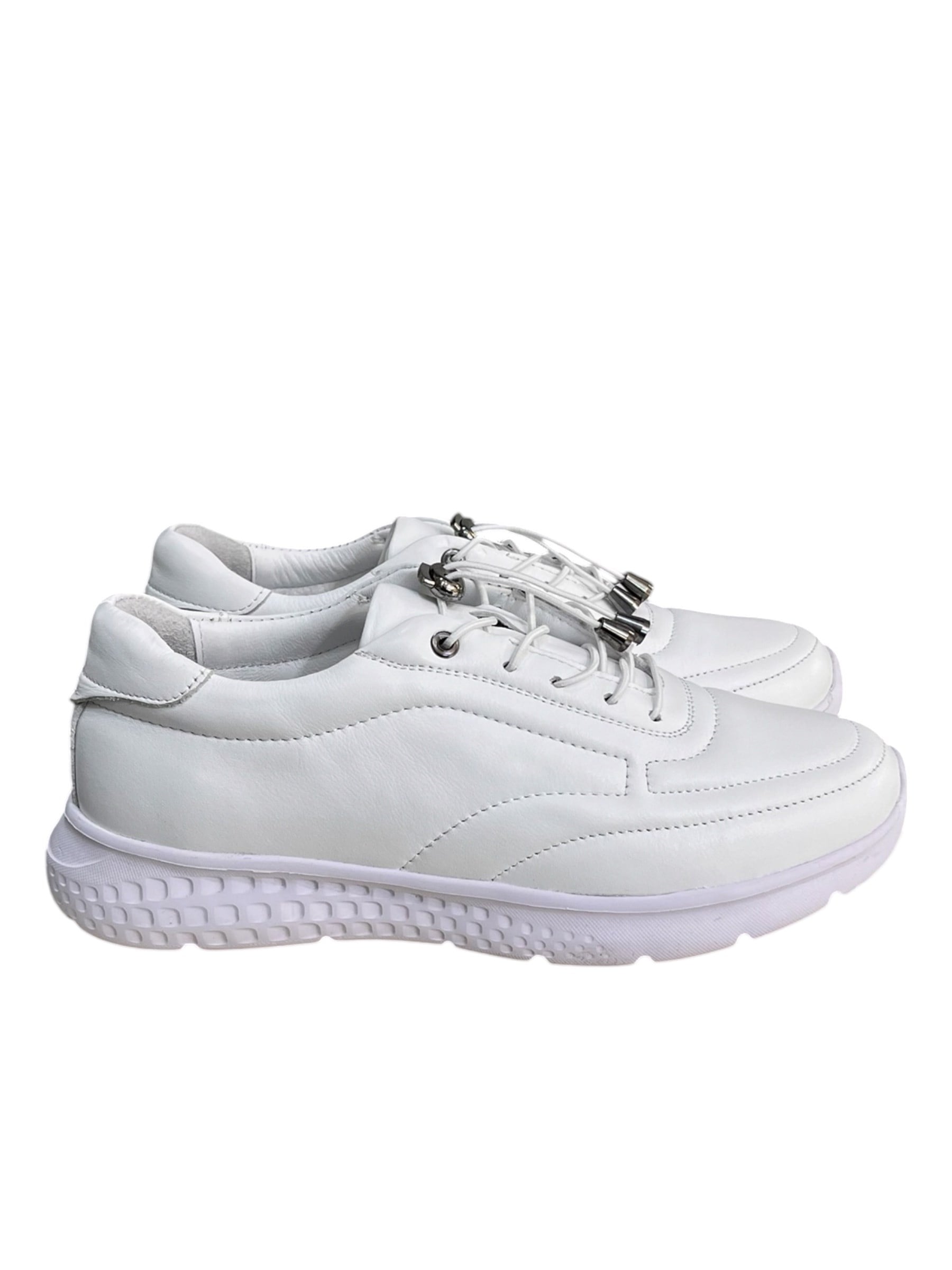 Beyaz Hakiki Deri Comfort Taban Lastik Bağlı Sneaker
