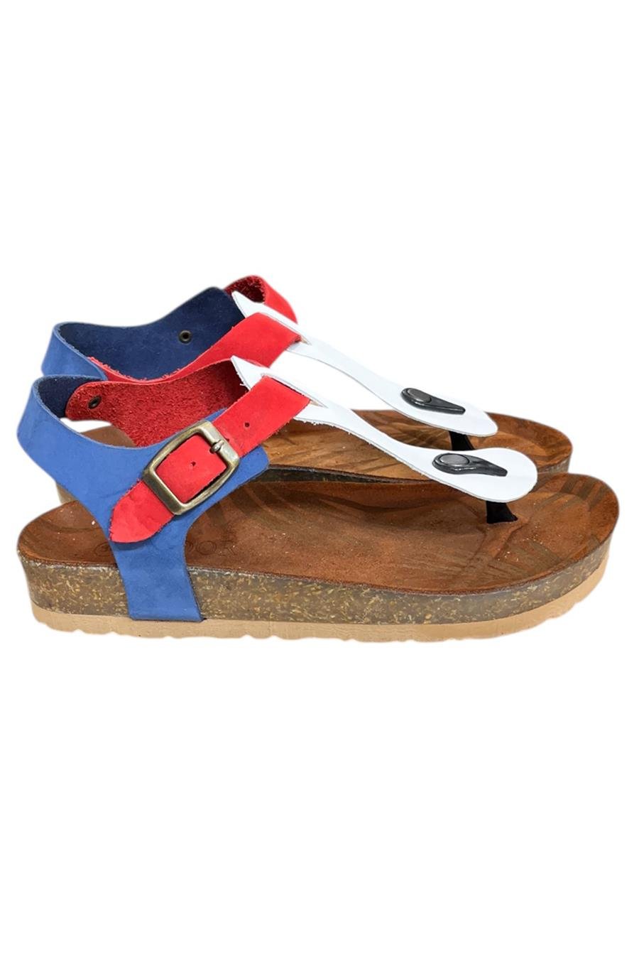 Beyaz Multi Hakiki Deri Parmak Arası Mantar Taban Tokalı Sandalet 