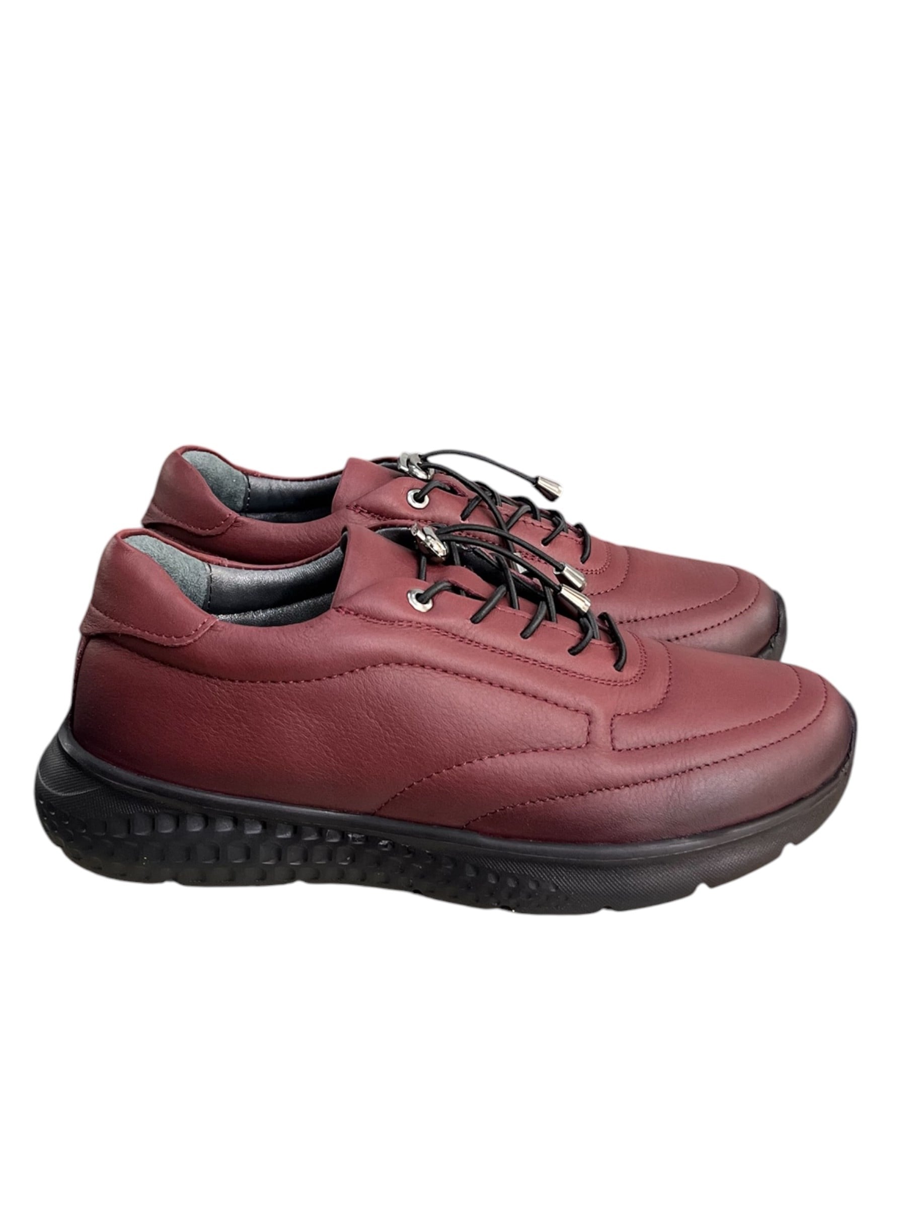 Bordo Hakiki Deri Comfort Taban Lastik Bağlı Sneaker
