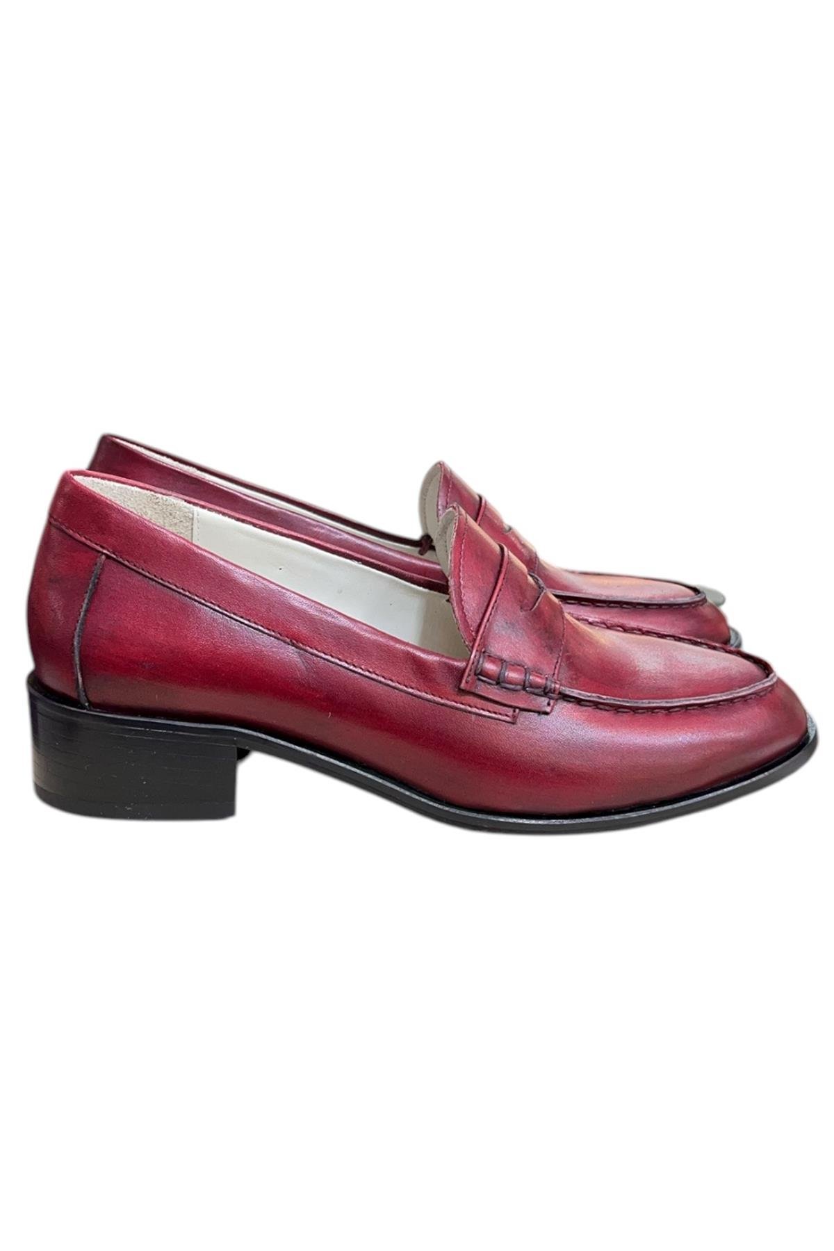 Bordo Hakiki Deri Loafer