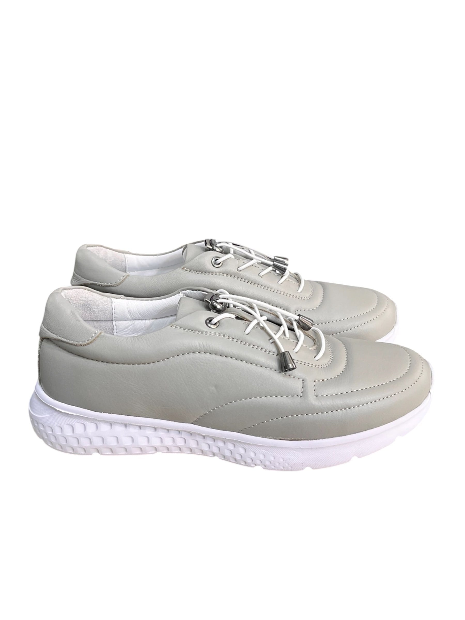Gri Hakiki Deri Comfort Taban Lastik Bağlı Sneaker