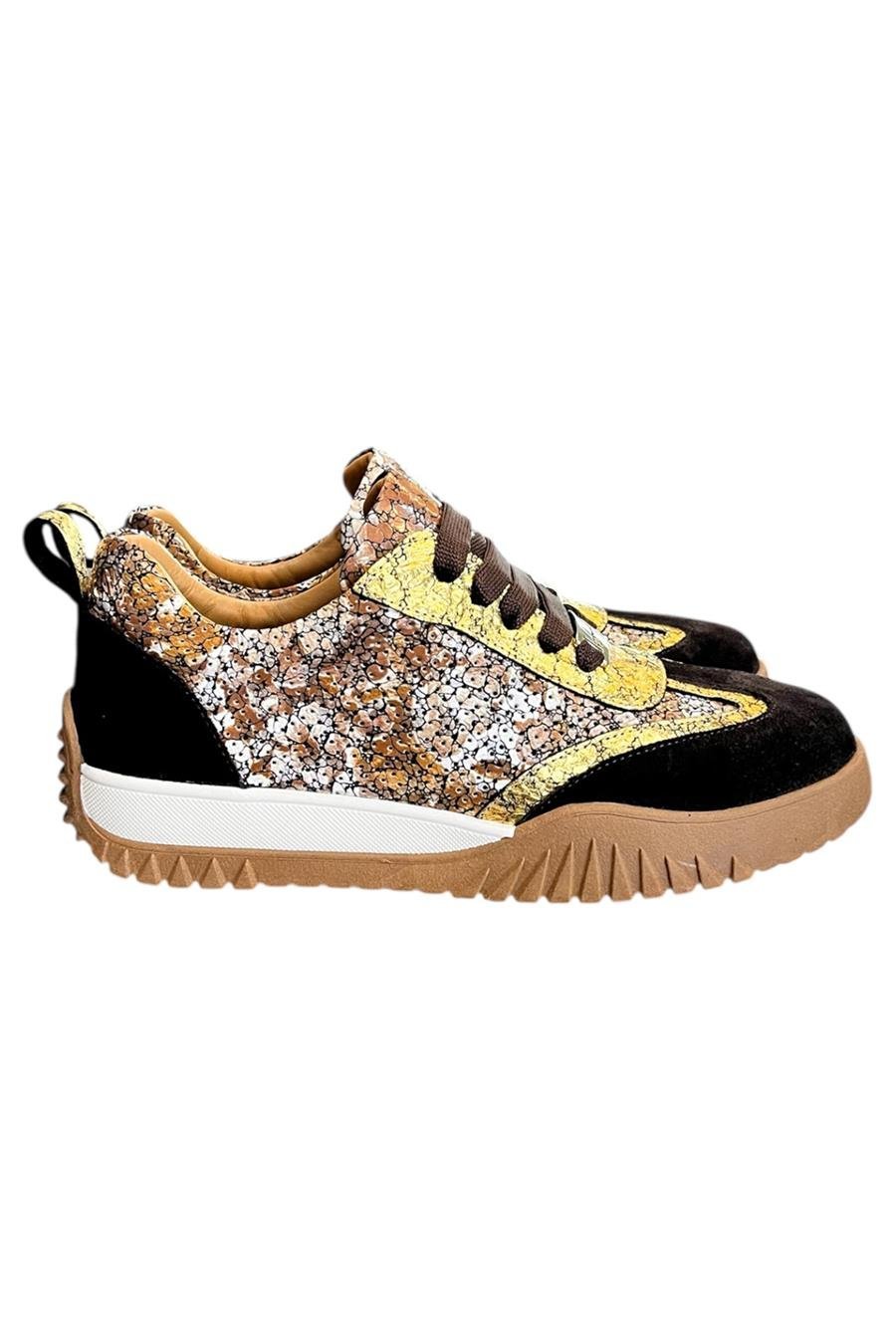 Kahve Hakiki Deri Desenli Comfort Taban Bağcıklı Sneaker