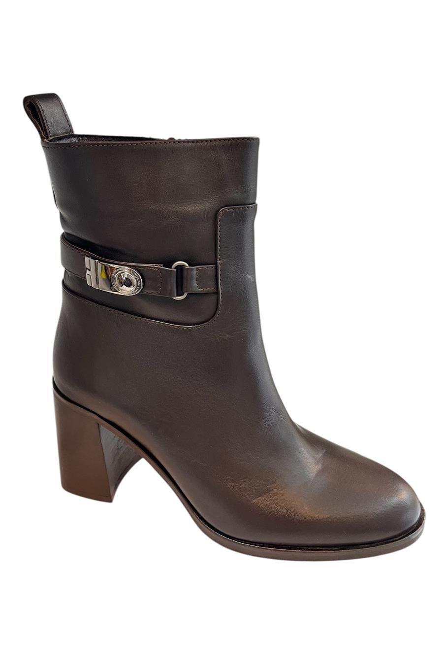 Kahve Hakiki  Deri İçi Sıcak Astarlı Topuklu Bot