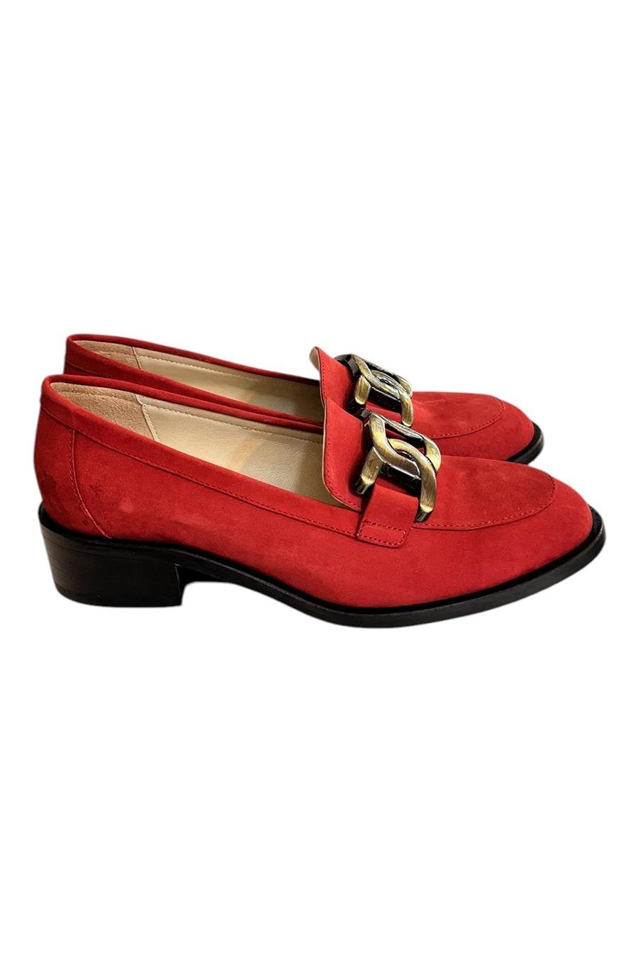 Kırmızı Hakiki Nubuk Deri Toka Detay Loafer