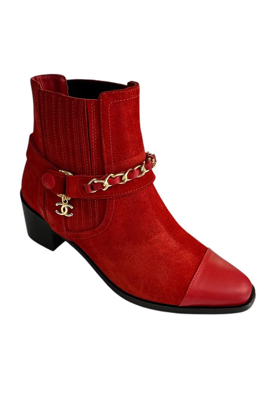 Kırmızı Hakiki Süet Deri Zincir Detay Bot