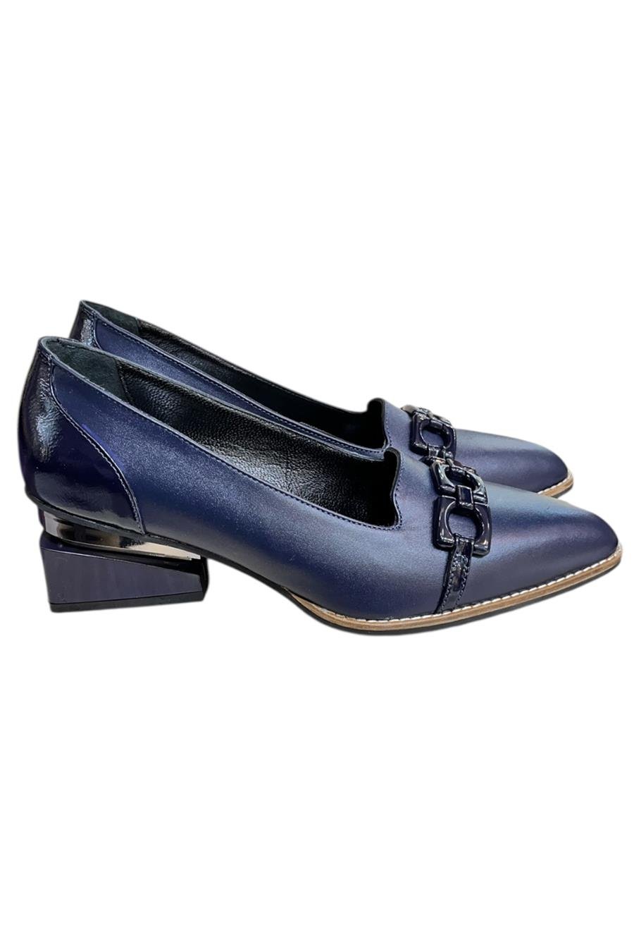 Lacivert Hakiki Deri Toka Detay Ayakkabı