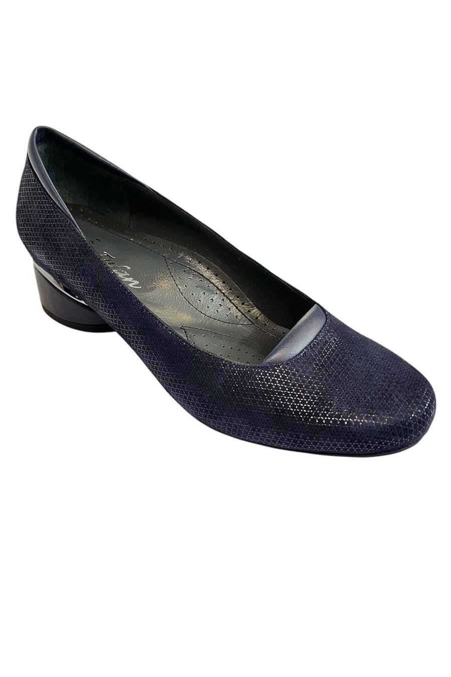 Lacivert Hakiki Deri Topuklu Ayakkabı