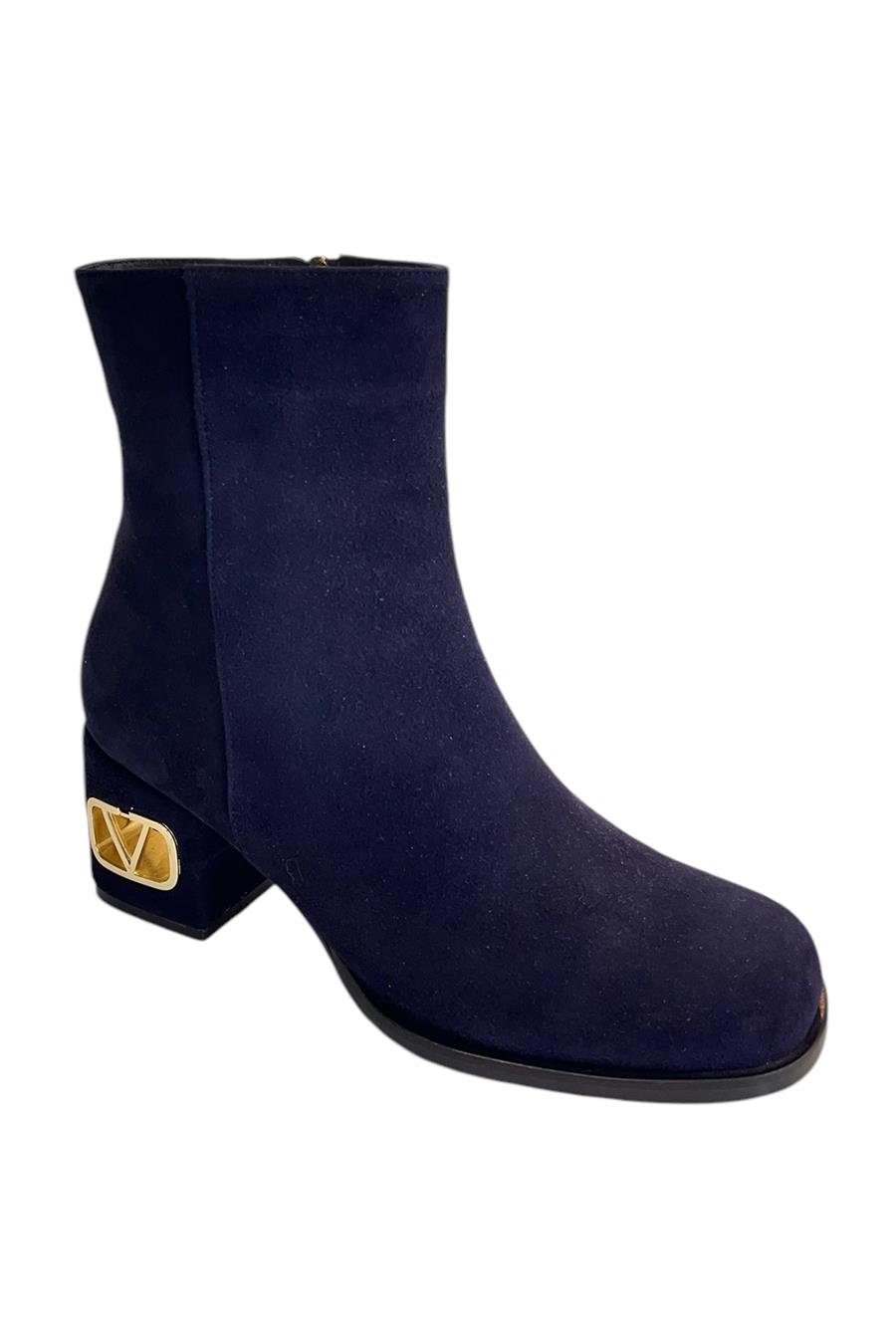 Lacivert Hakiki Süet Deri İçi Sıcak Astar Topuklu Bot