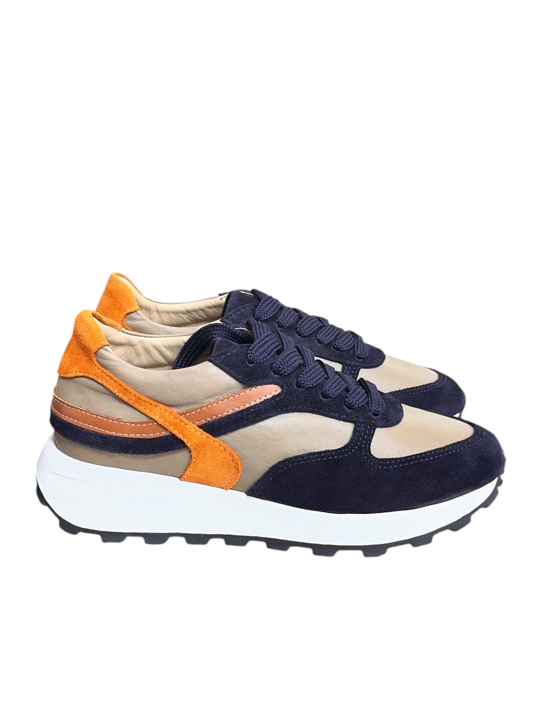Lacivert Süet Kum Hakiki Deri  Bağcıklı Comfort Sneaker