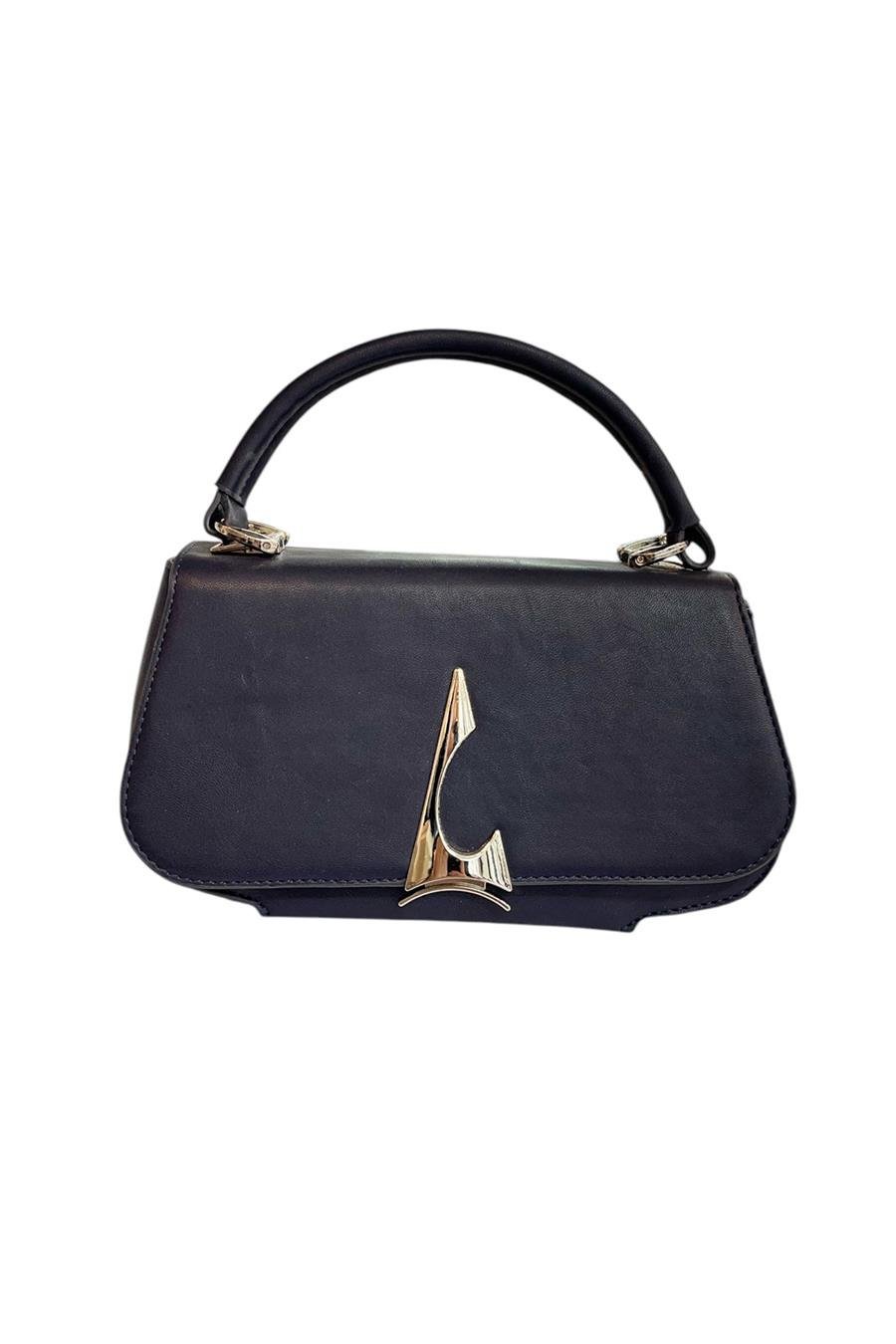 Lacivert  Suni Deri 3 Bölmeli El Ve Omuz Çantası