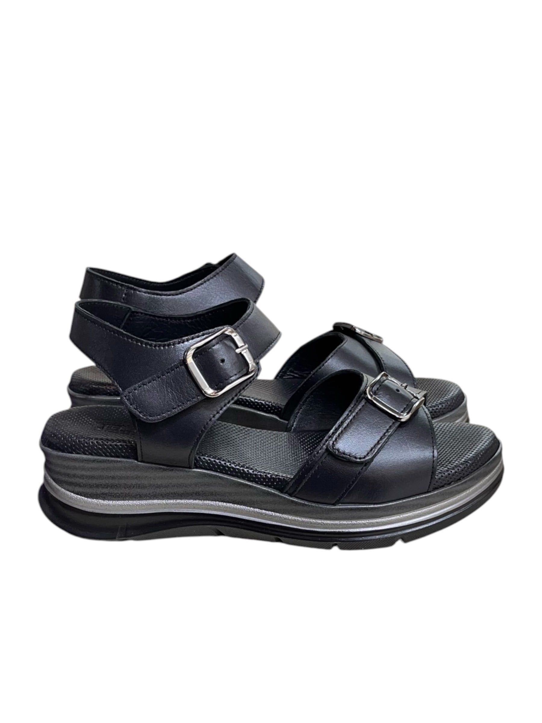 Siyah  Hakiki Deri Ortopedik Taban Sandalet