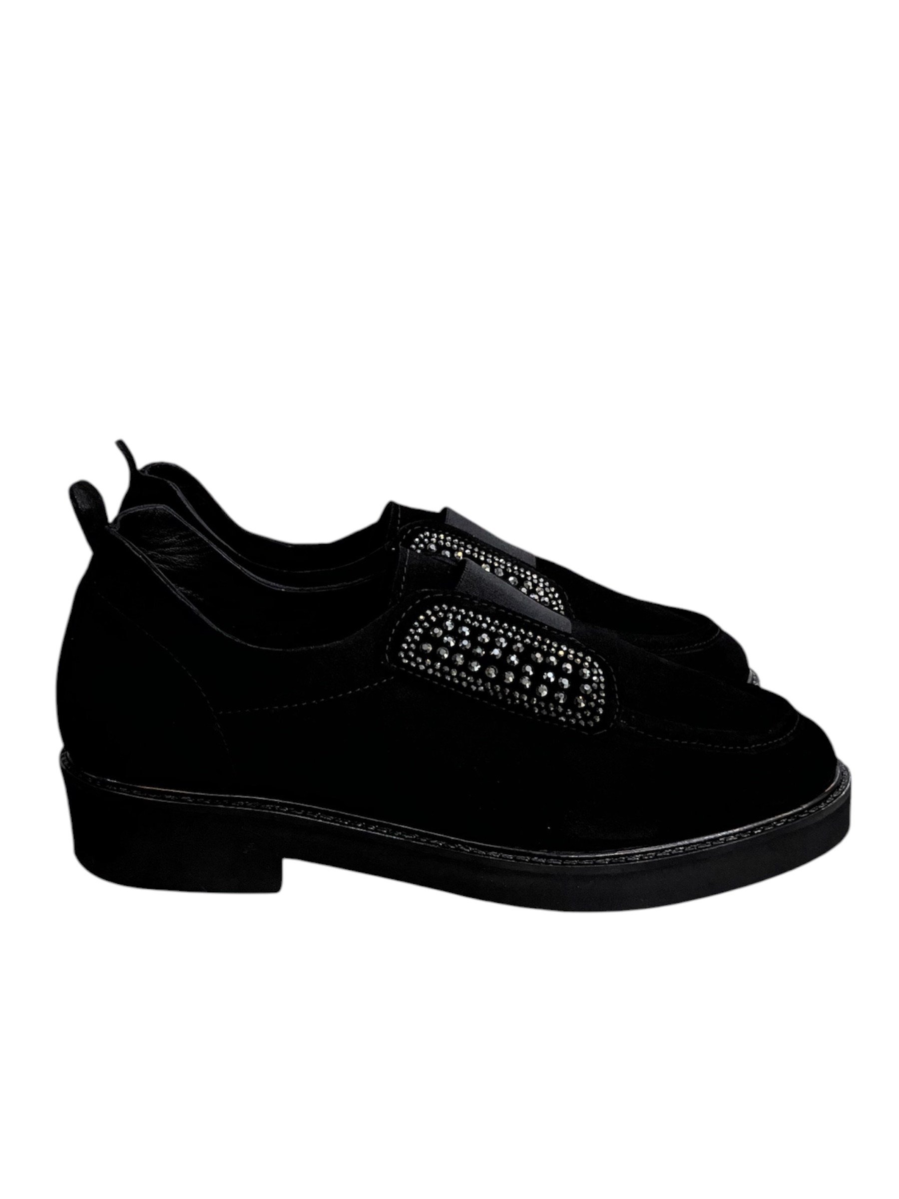 Siyah Hakiki Deri Süet Taş Detay Comfort  Loafer