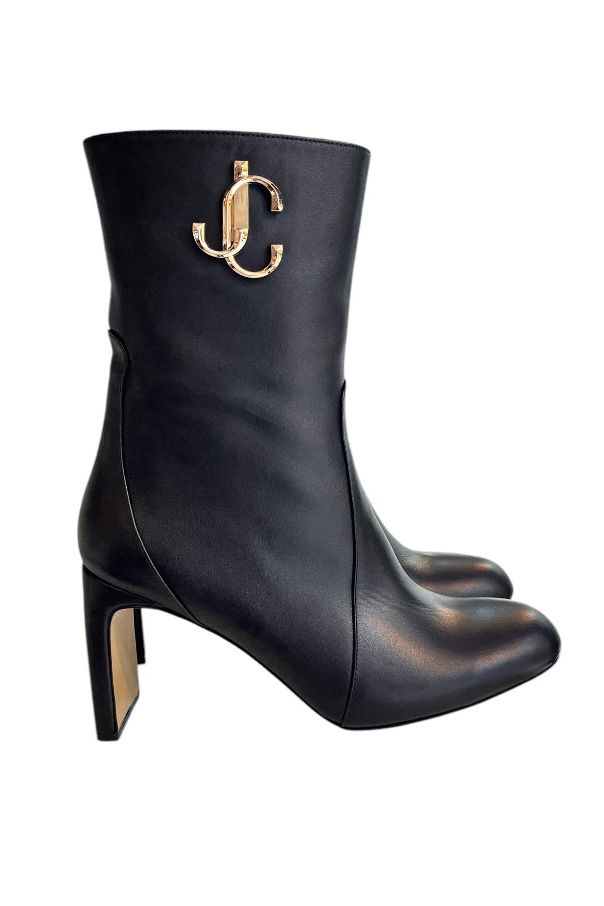 Siyah Hakiki  Deri Topuklu Bot