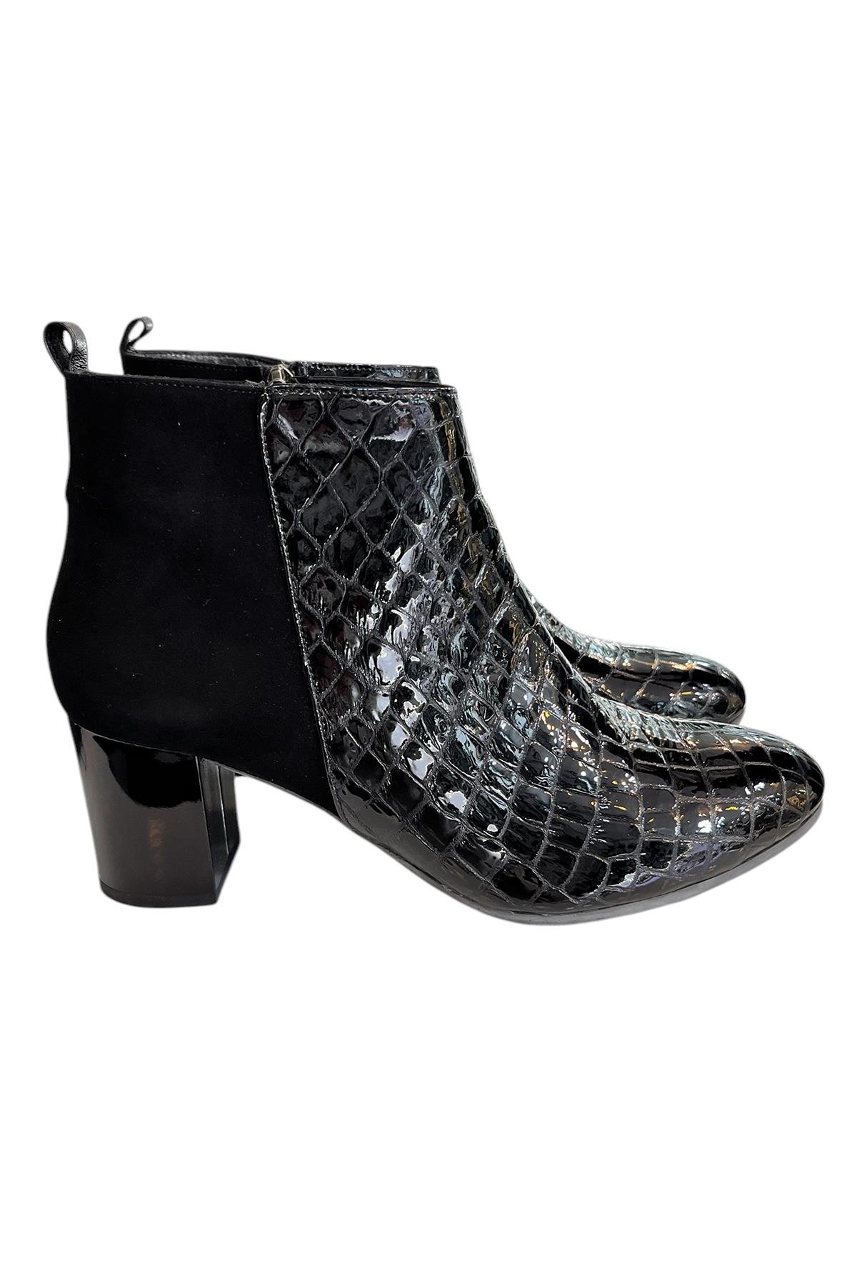 Siyah Hakiki Krokodil Deri Topuklu Bot