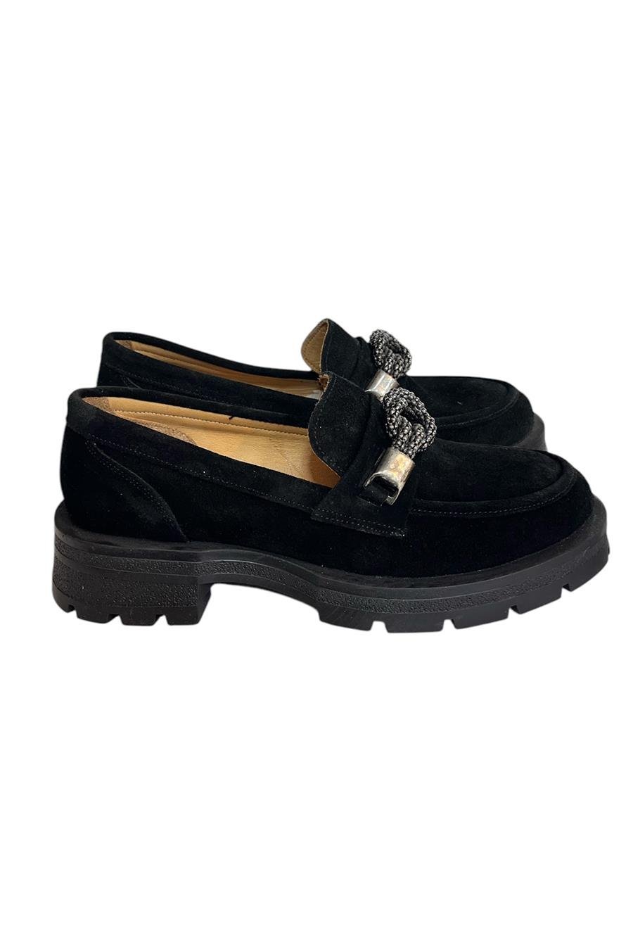 Siyah Hakiki Süet Deri Kalın Taban Loafer