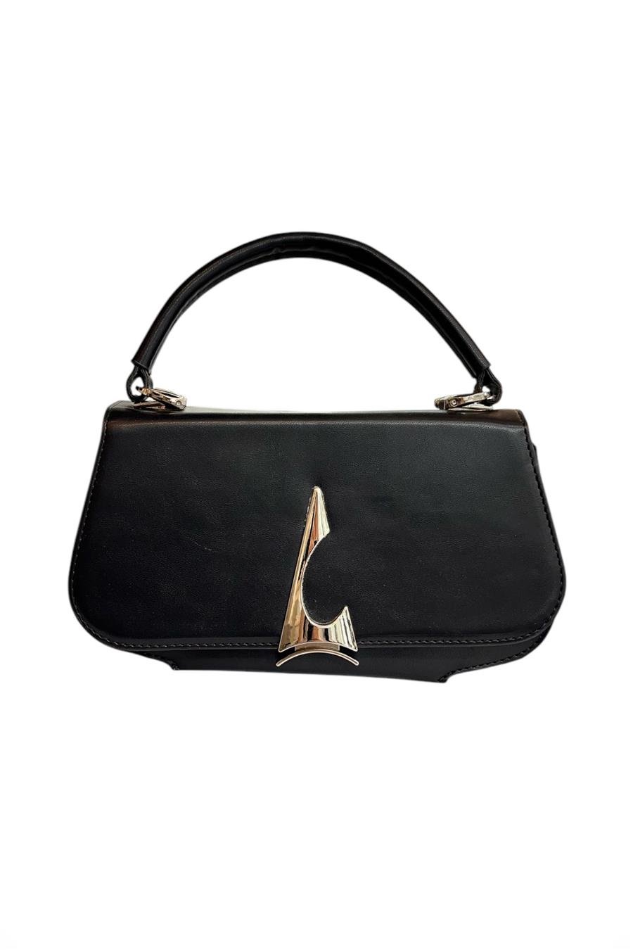 Siyah  Suni Deri 3 Bölmeli El Ve Omuz Çantası