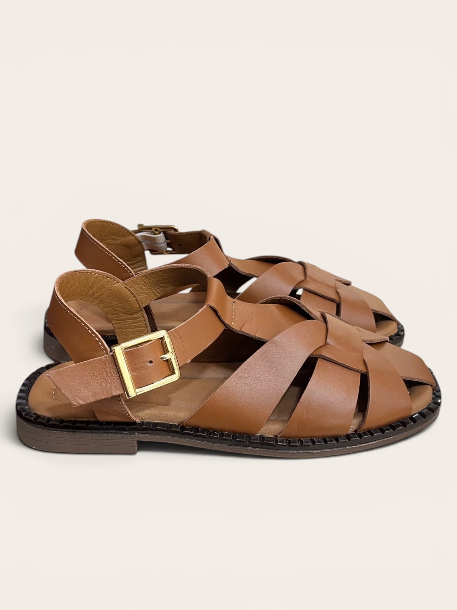Taba Hakiki Deri  Comfort Taban Kalın Bantlı Sandalet