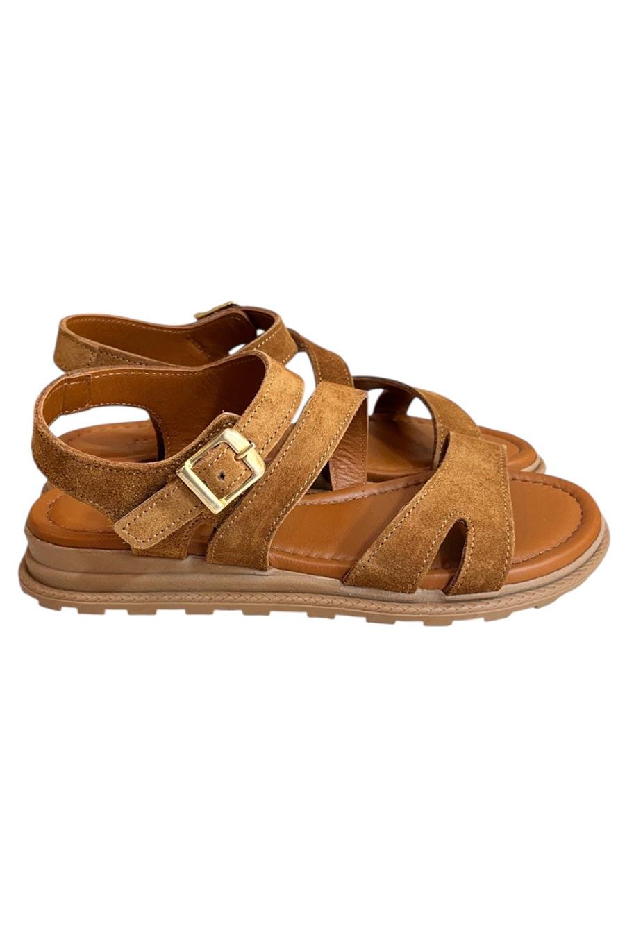 Taba  Hakiki Süet Deri Çapraz Bantlı Sandalet 