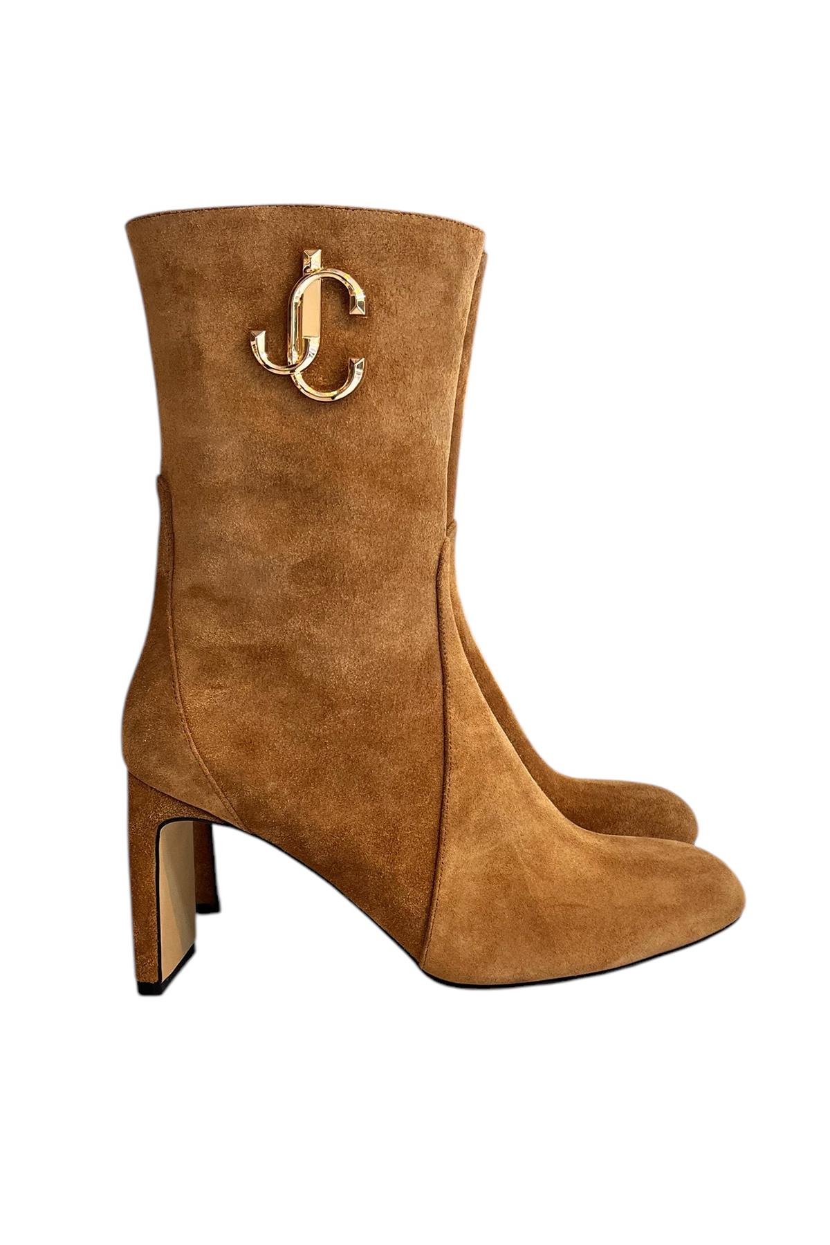 Taba Hakiki Süet Deri Topuklu Bot