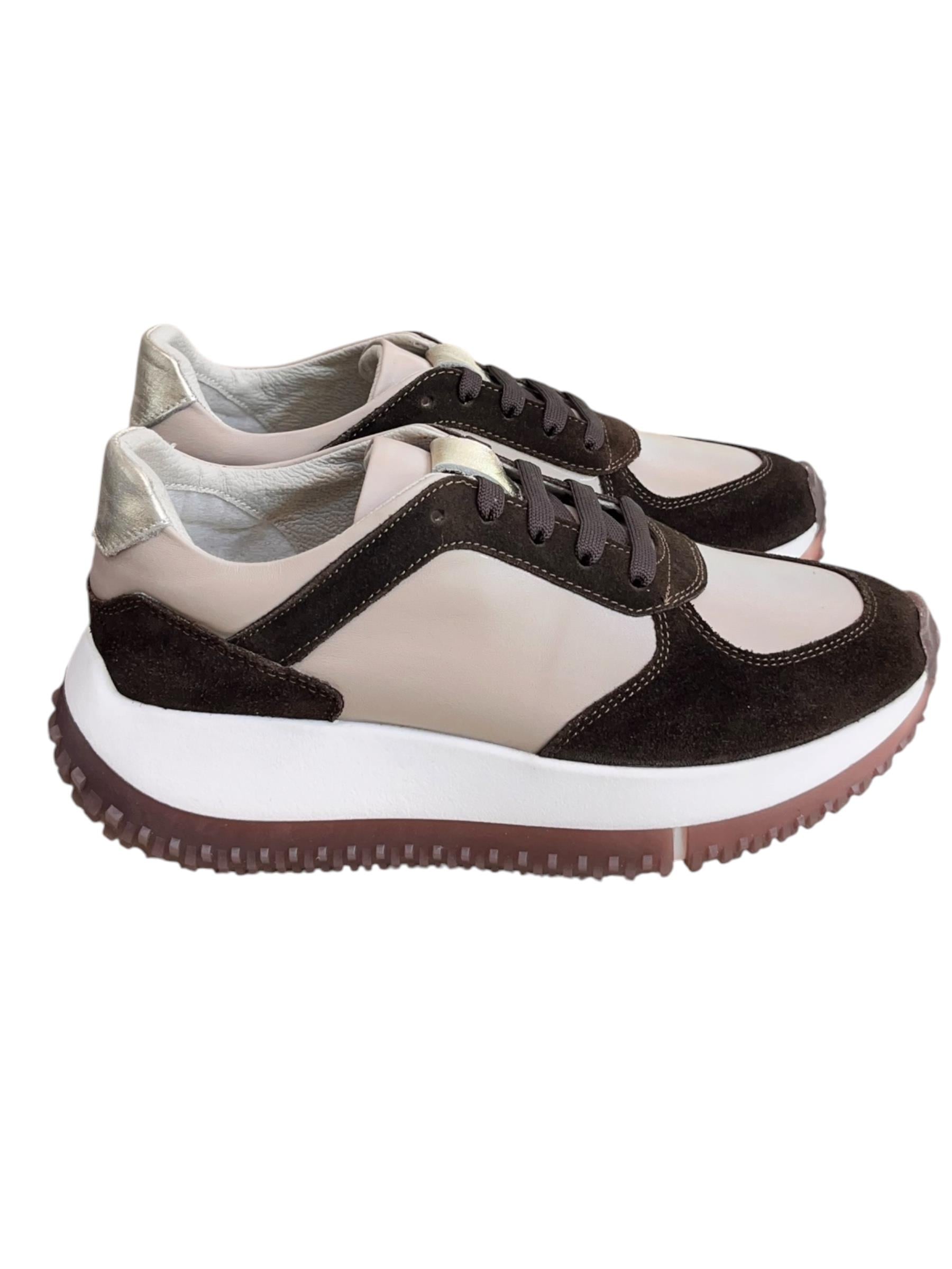 Vizon Hakiki Deri Kahve Garnili Comfort Taban Bağcıklı Sneaker