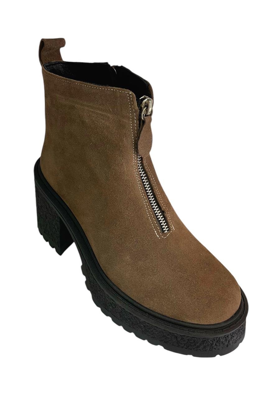 Vizon Hakiki Deri Süet Fermuar Detay Bot