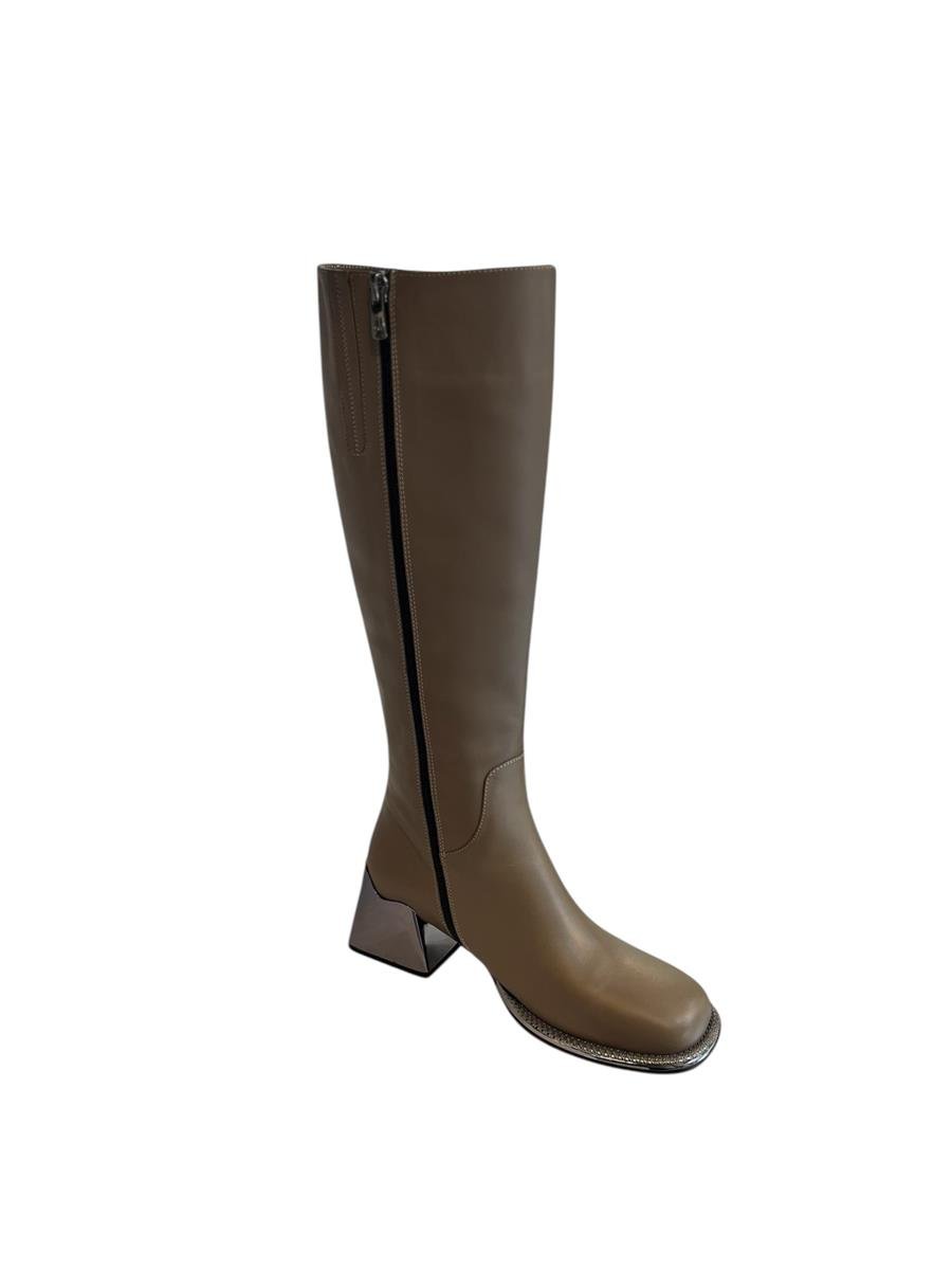 Vizon Hakiki  Deri Topuklu Çizme
