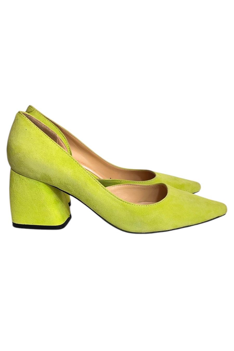 Yeşil Hakiki Deri Süet  Mabeyn Topuklu Ayakkabı