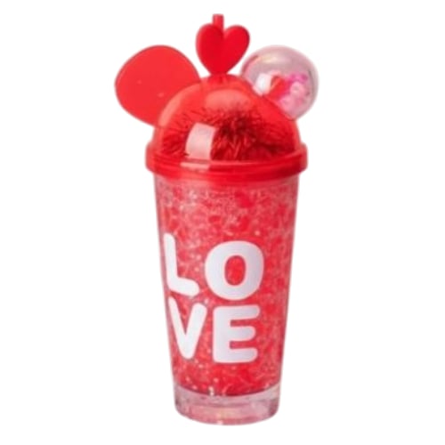 IŞIKLI PİPETLİ PLASTİK BARDAK LOVE TEMA