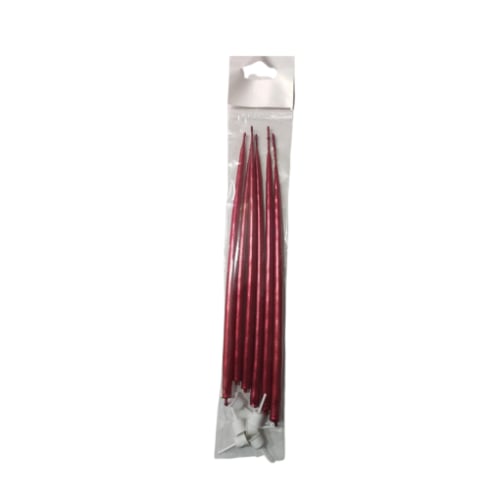 KONİK PASTA MUMU ALTLIKLI 6 LI 15 CM METALİK KIRMIZI