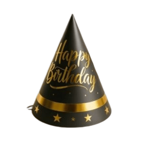 KÜLAH ŞAPKA HAPPY BIRTHDAY SİYAH GOLD YILDIZLI VARAKLI