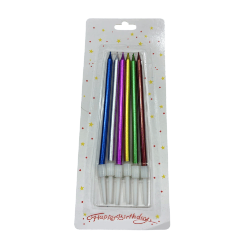 METALİK PASTA MUMU 15 CM 6 LI ALTLIKLI MIX