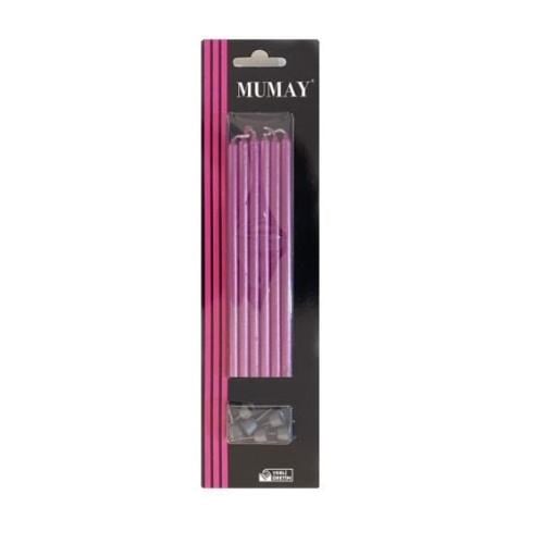 METALİK PASTA MUMU 15 CM 6 LI ALTLIKLI PEMBE